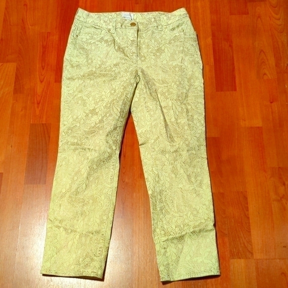 CHICO'S 00 skimmer pants yellow shimmering gold Spring summer vacation XS unique - Picture 1 of 13